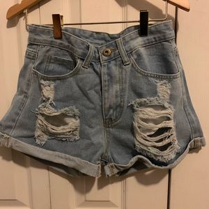 Denim ripped shorts from ROMWE